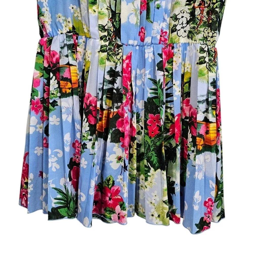 Juicy Couture Paradise Blue Sleeveless Hawaiian Floral Mini Dress Sz 4 - Picture 4 of 14